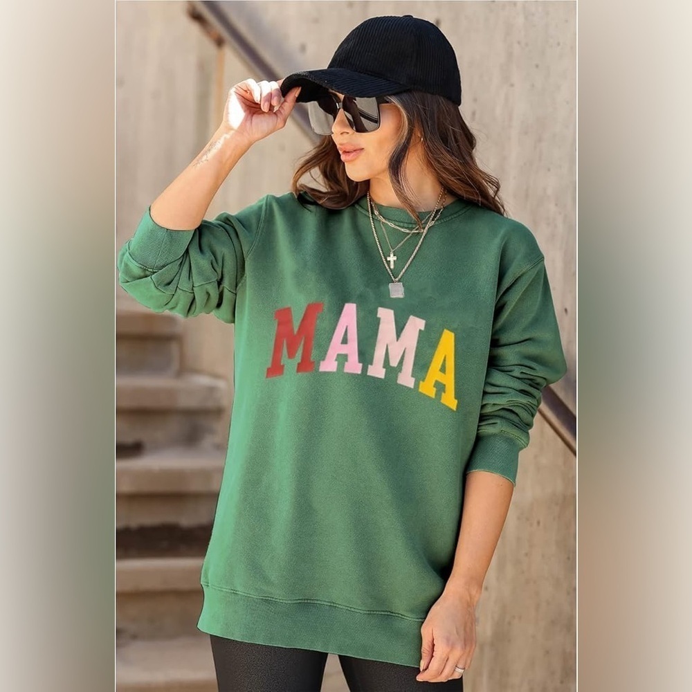 Mama Sweatshirt Women Mama Letter Print Graphic Long Sleeve Crewneck Pullover